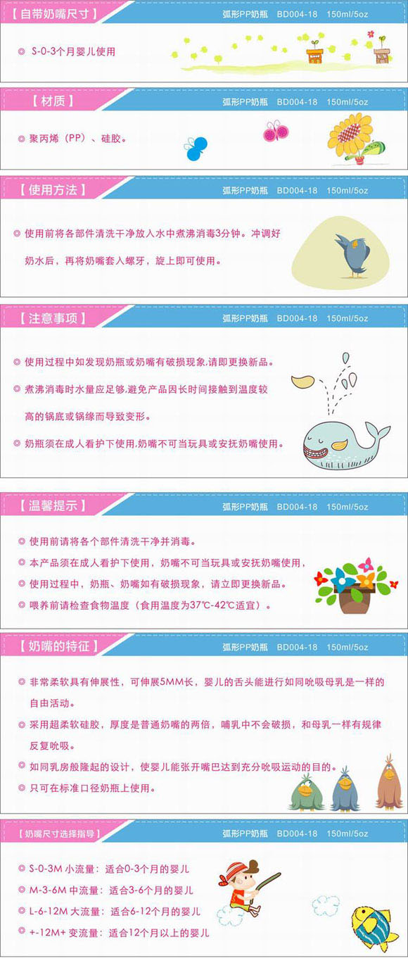 寶德弧形PP奶瓶150ml藍