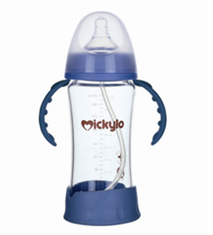 米奇樂防破晶鉆玻璃寬口自動奶瓶260ml