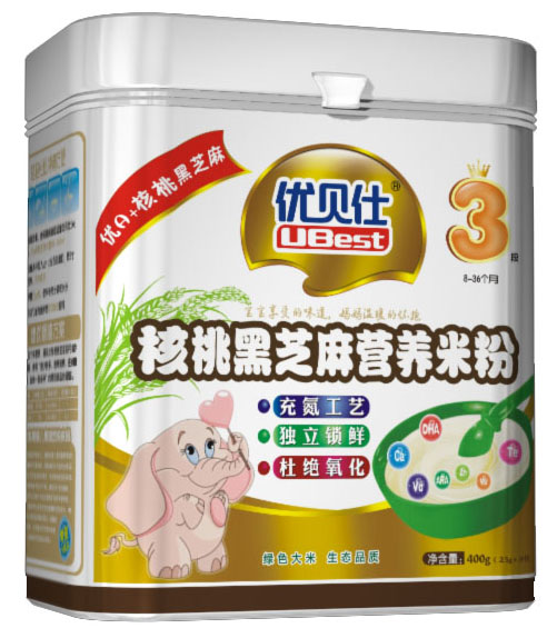 優貝仕核桃黑芝麻營養米粉3段