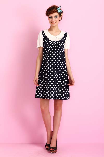 媽媽和我黑色點點孕婦連衣裙