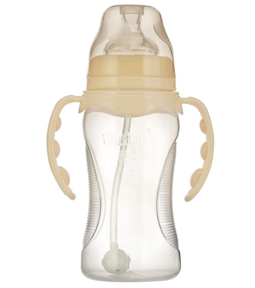 嬰之美寬口雙耳自動弧形PP奶瓶300ML乳白色