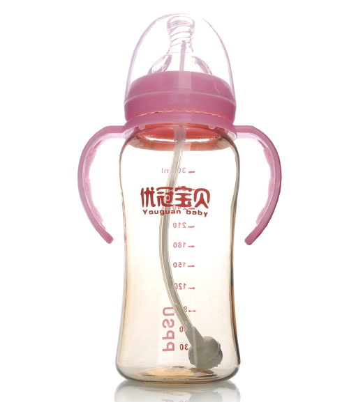 優冠寶貝PPSU寬口帶柄自動奶瓶300ml紅色