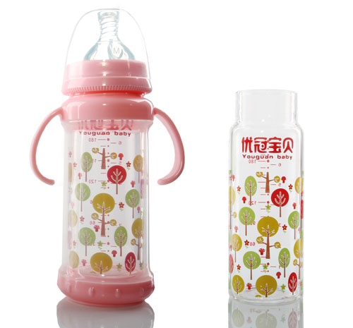 優冠寶貝雙層玻璃奶瓶210ml紅色