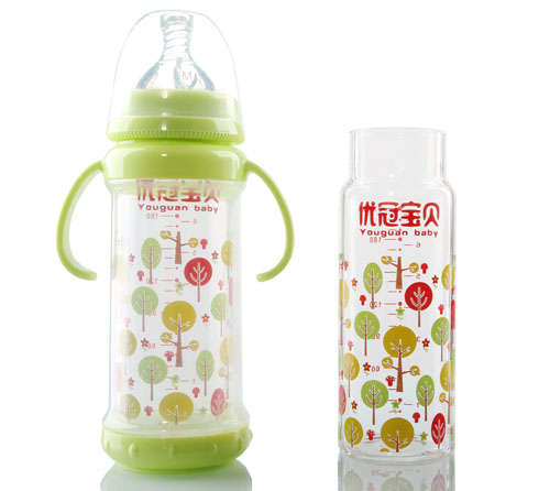 優冠寶貝雙層玻璃奶瓶210ml綠色