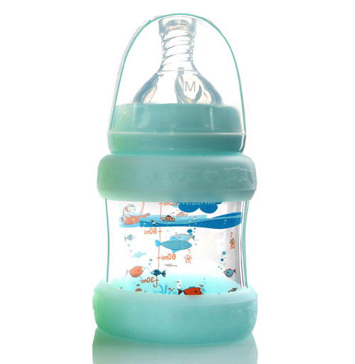 優冠寶貝防護玻璃奶瓶150ml藍色