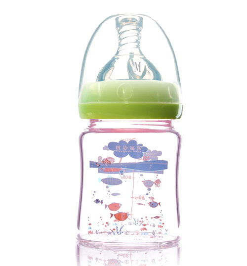 優冠寶貝寬口金鉆玻璃奶瓶150ml綠色