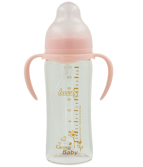 貝斯比寬口弧形晶鉆玻璃自動奶瓶240ml紅色