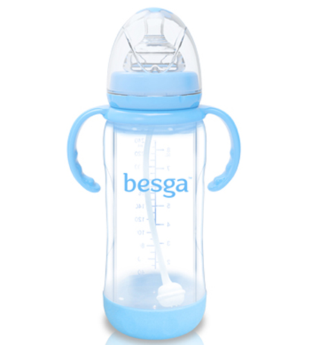貝仕嘉玻璃內膽防爆奶瓶(配手柄)240ML