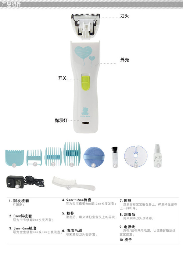 小白熊HL-0657嬰童理發器拆分介紹