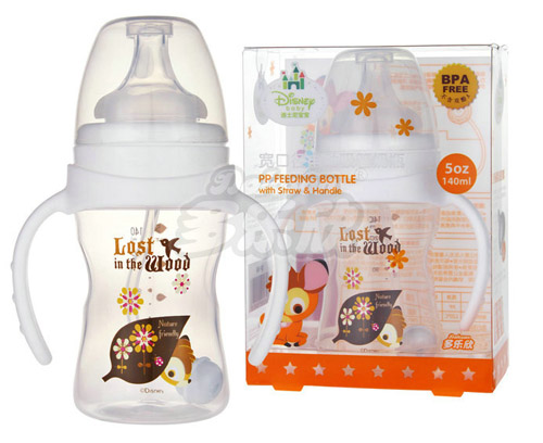 迪士尼寶寶寬口徑手柄自動(dòng)吸管奶瓶140ml