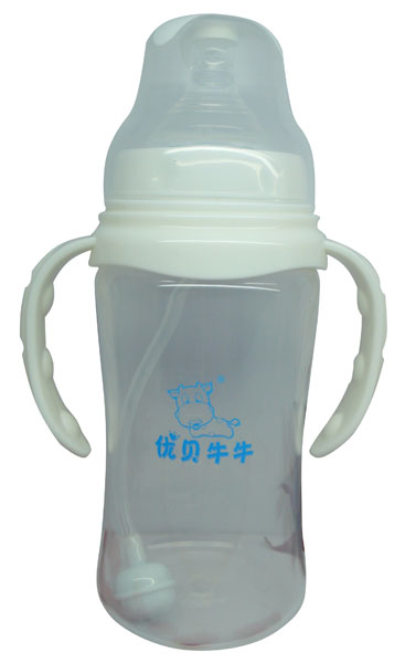 優貝牛牛白色寬口雙柄全自動PP奶瓶300ml