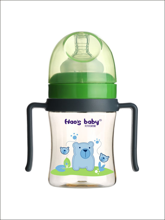 好氏嬰童小熊印花灰色雙柄奶瓶(小)