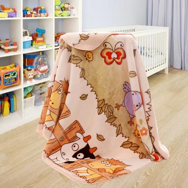 亞奧超柔蓋毯小動物米色