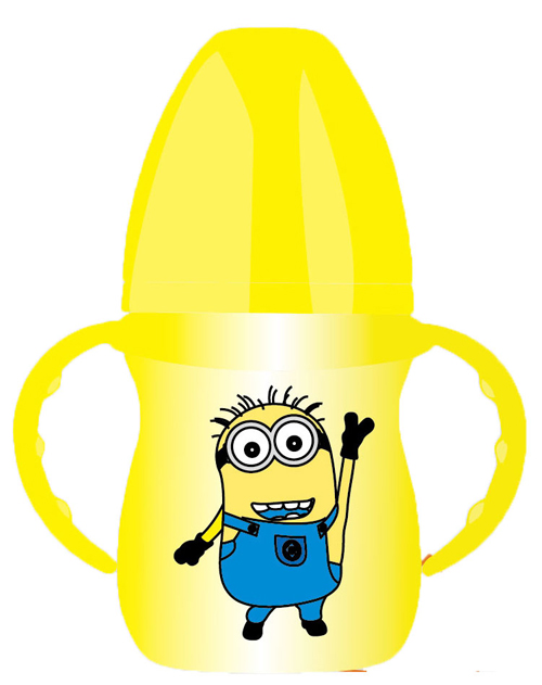 紐優寬口包膠感溫玻璃奶瓶150m黃色