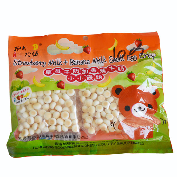 捌月拾伍小小饅頭草莓牛奶加香蕉牛奶袋裝100g