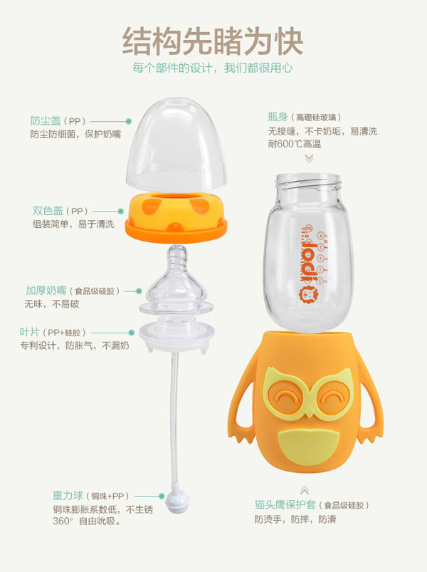 樂迪貓頭鷹硅膠套玻璃奶瓶-產品.jpg