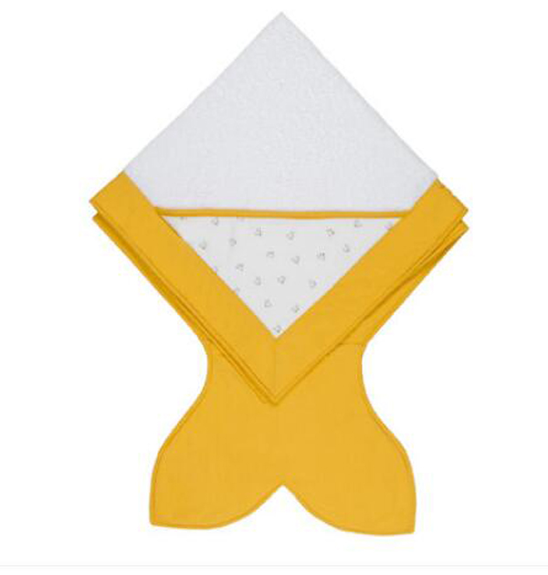 西班牙baby bites嬰兒純棉斗篷帶帽浴巾 黃色