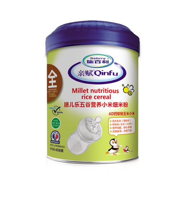 施百利親賦膳兒樂五谷營養(yǎng)小米細(xì)米粉-AD鈣核桃玉米小米罐裝