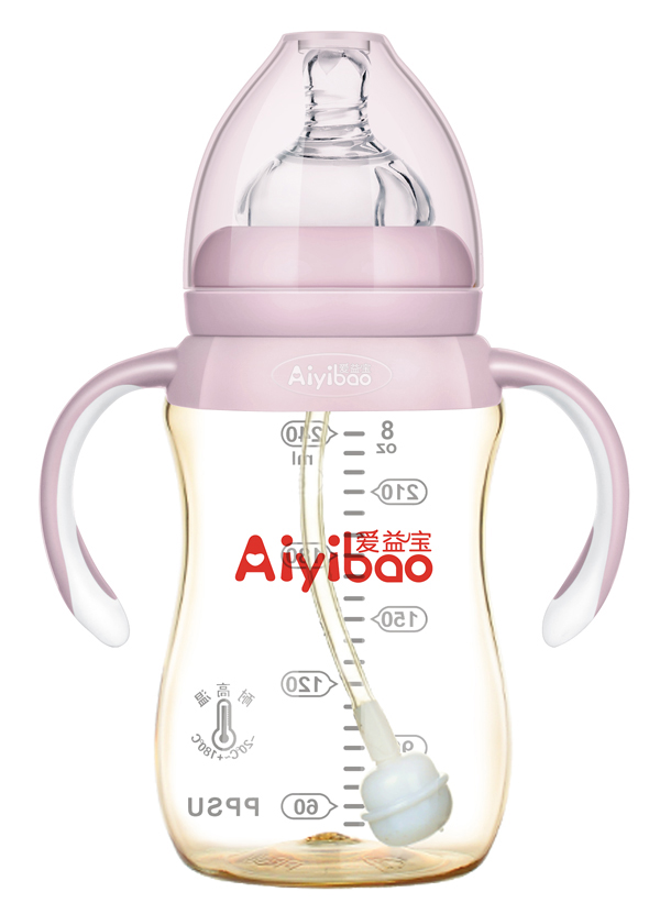 愛益寶寬口弧形有柄自動(dòng)PPSU奶瓶240ml 粉色