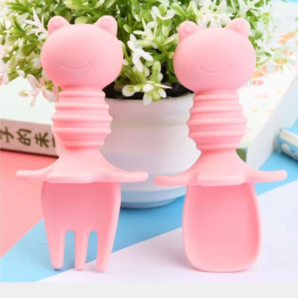 盟寶新款硅膠叉勺組合 粉色.jpg