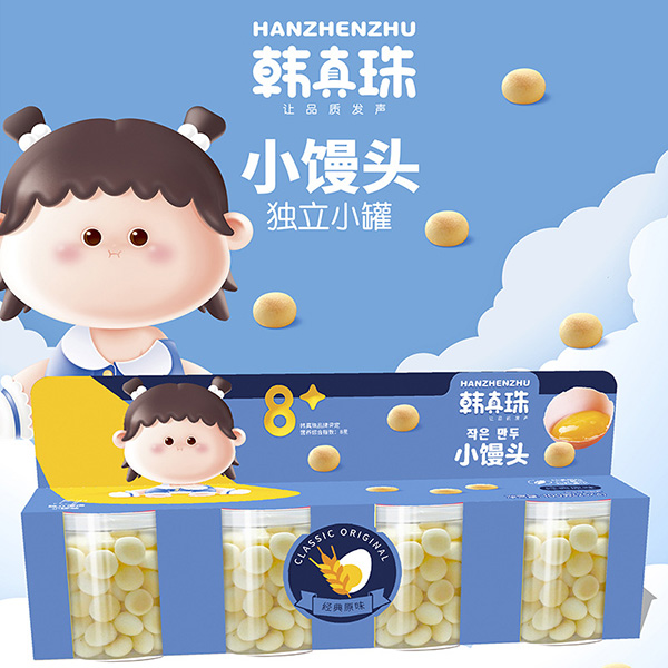 韓真珠4連罐小饅頭100g兒童寶貝小零食小蛋酥分罐裝1.jpg