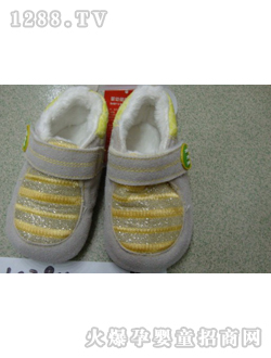 麗嬰房灰色黃條嬰兒鞋