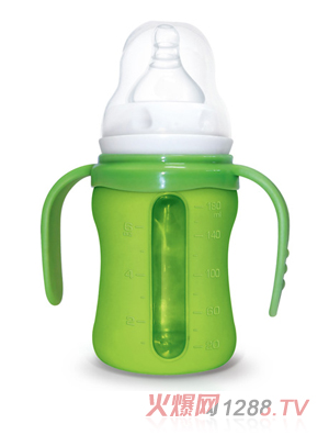 Babykin（貝沁）玻璃+硅膠套寬口弧形奶瓶180ML