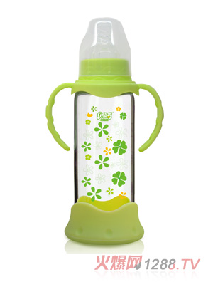 貝嬰奇240ml防爆感溫標口晶鉆玻璃奶瓶-綠