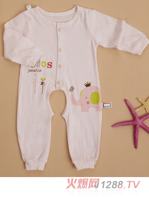 金色小魚純棉素色單面大象束口開檔哈衣