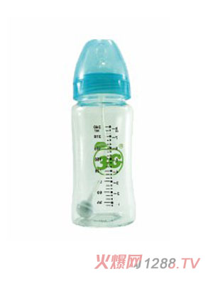 小蘋果晶鉆玻璃奶瓶240ML藍色