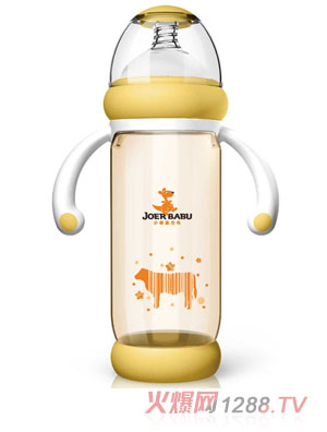 小袋鼠巴布PPSU防燙自動寬口奶瓶300ml黃色